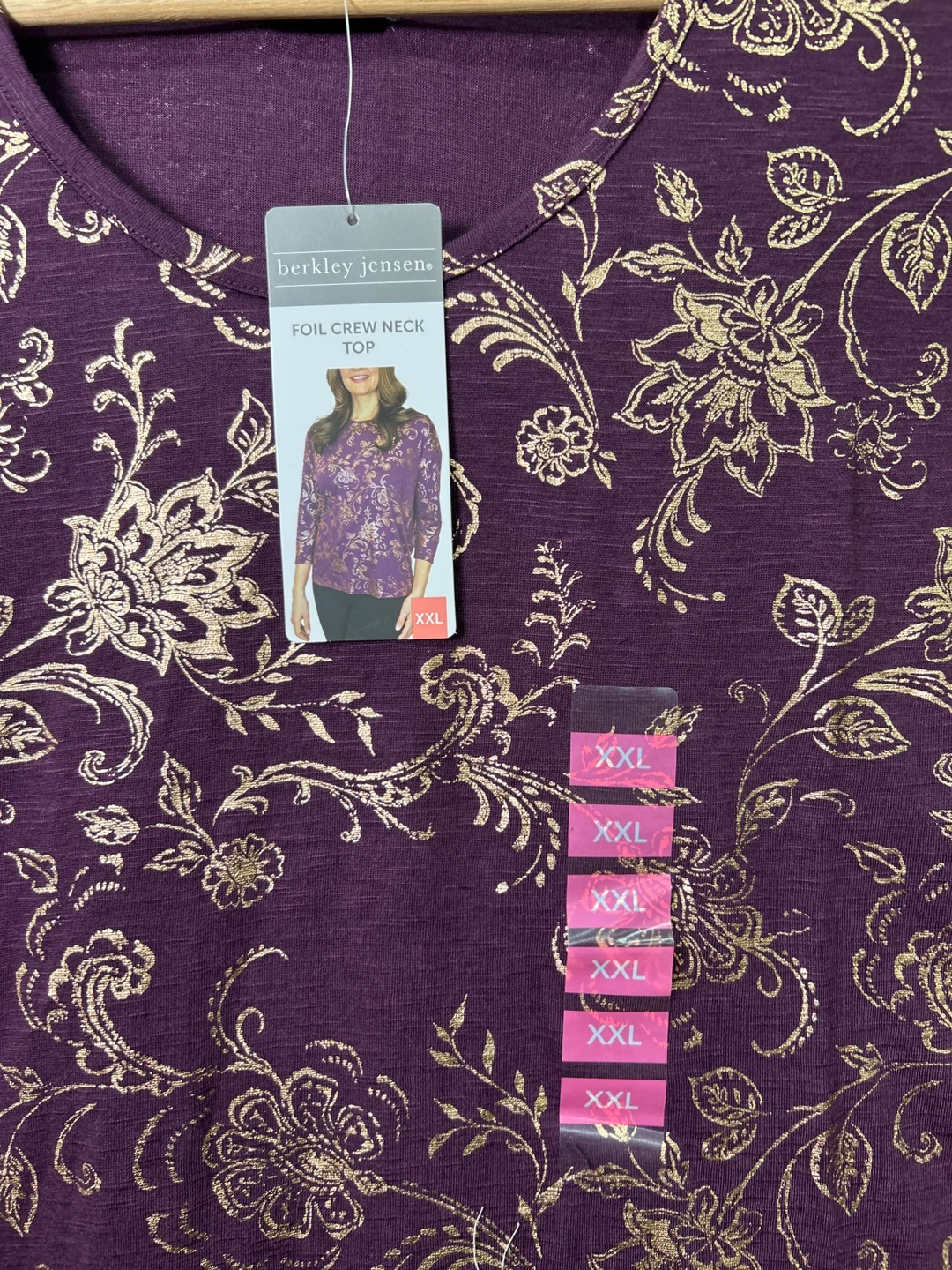 Berkley Jensen Foil Print Crew Neck Top - Purple XXL - photo 2