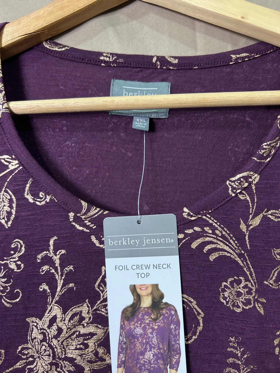 Berkley Jensen Foil Print Crew Neck Top - Purple XXL - photo 3