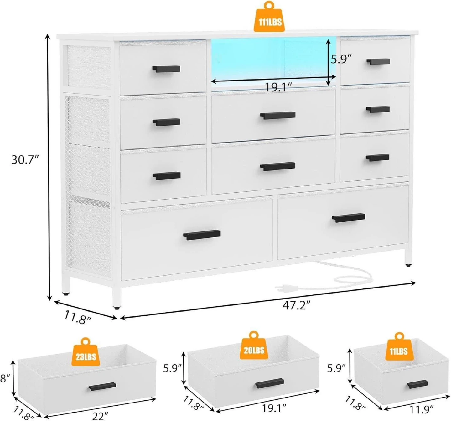 White LED Dresser with RGB Lights and Remote - photo 3