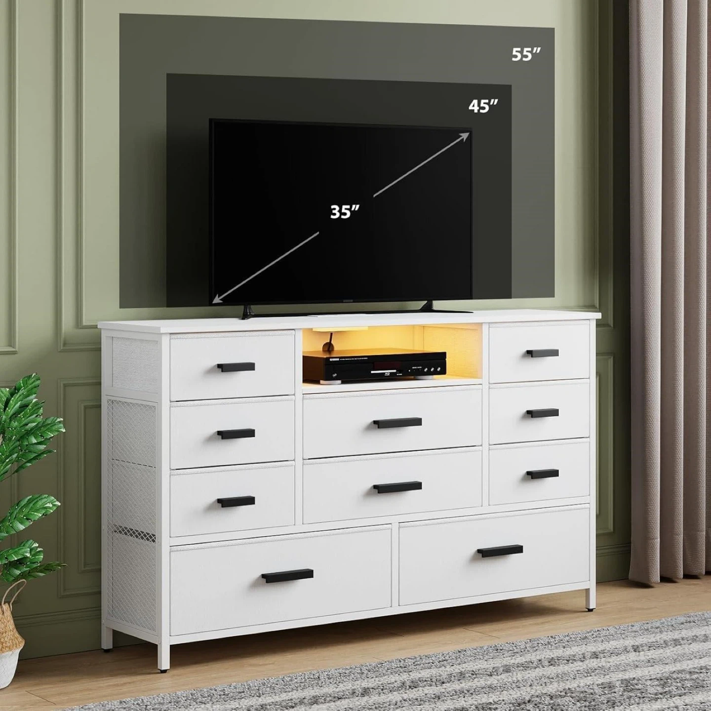 White LED Dresser with RGB Lights and Remote