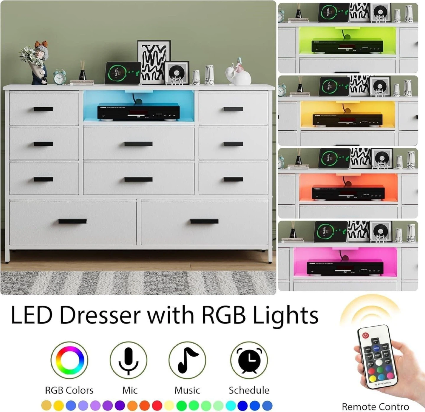 White LED Dresser with RGB Lights and Remote - photo 2