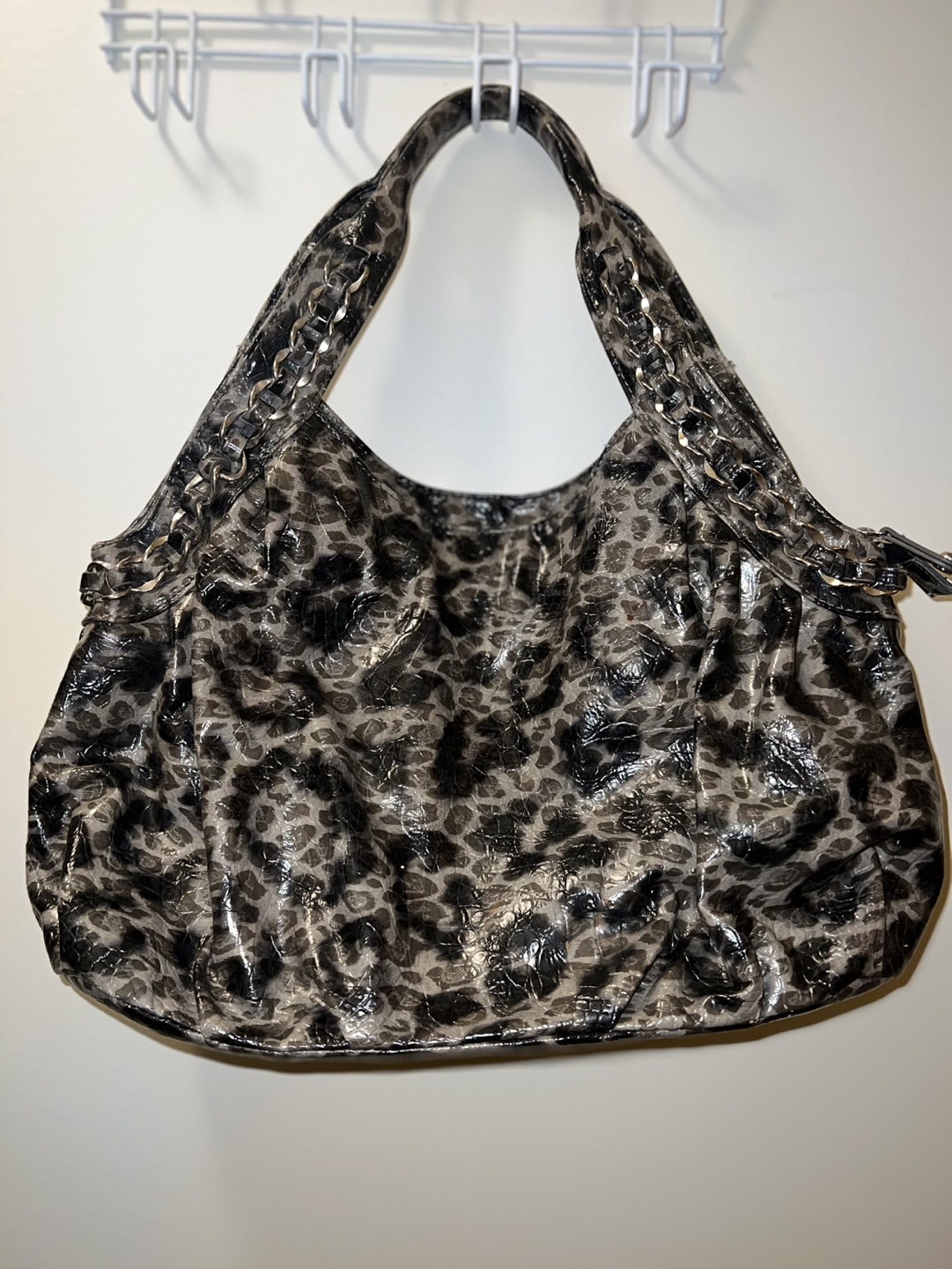 Leopard Print Hobo Bag with Chain Detail