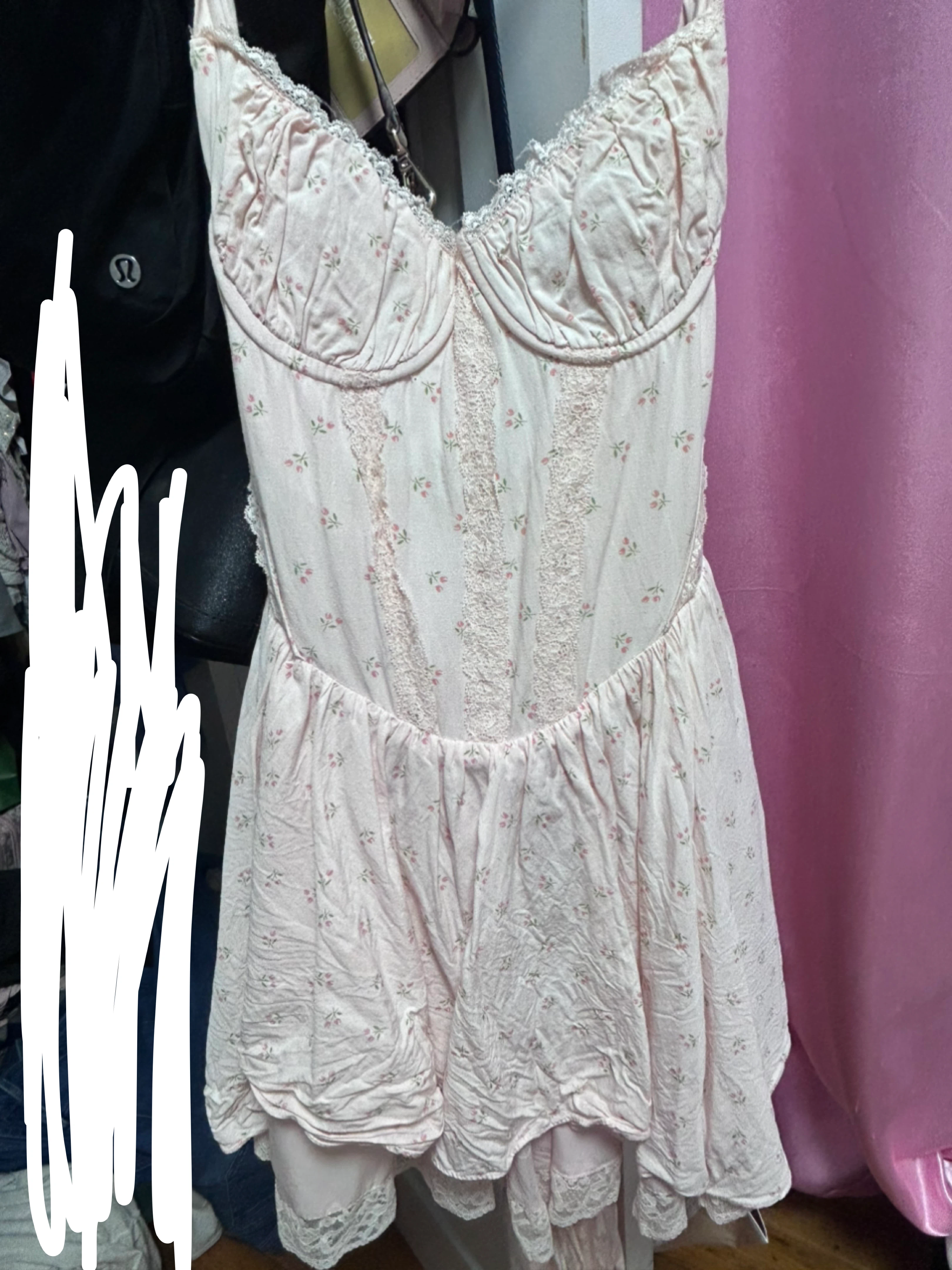 Pink Floral Corset Dress with Lace Trim