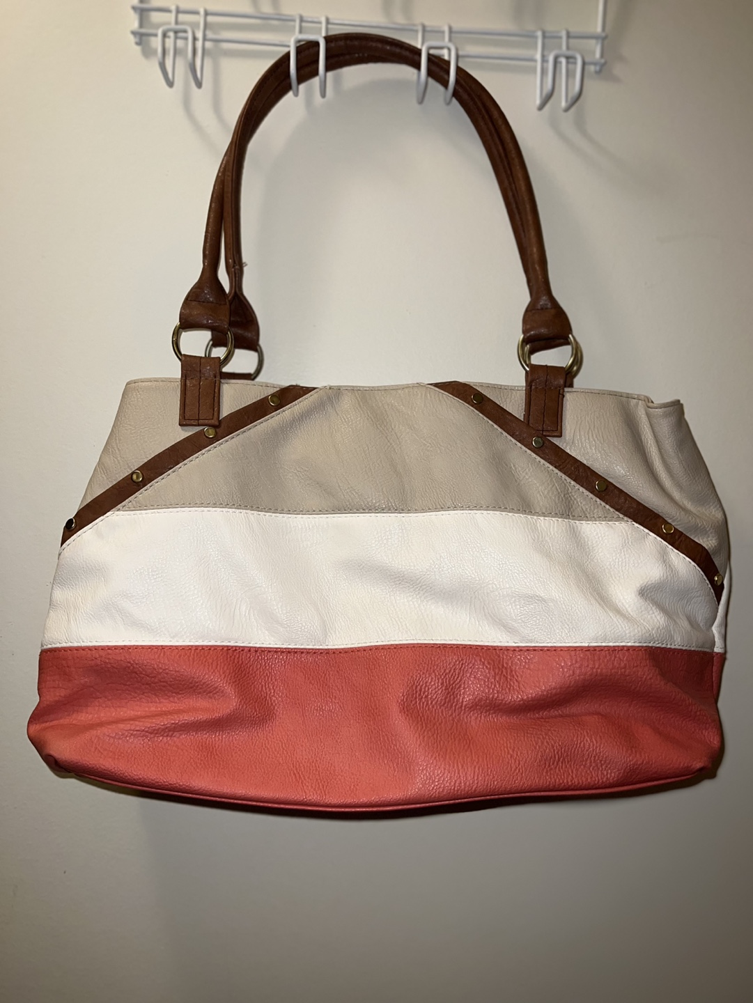 Colour Block Leather Shoulder Bag