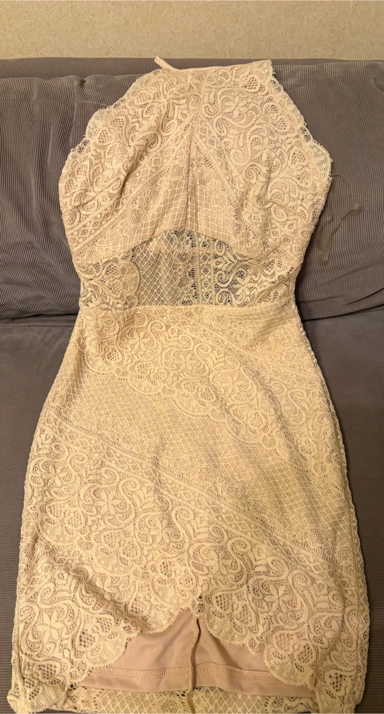 Champagne Lace Halter Dress