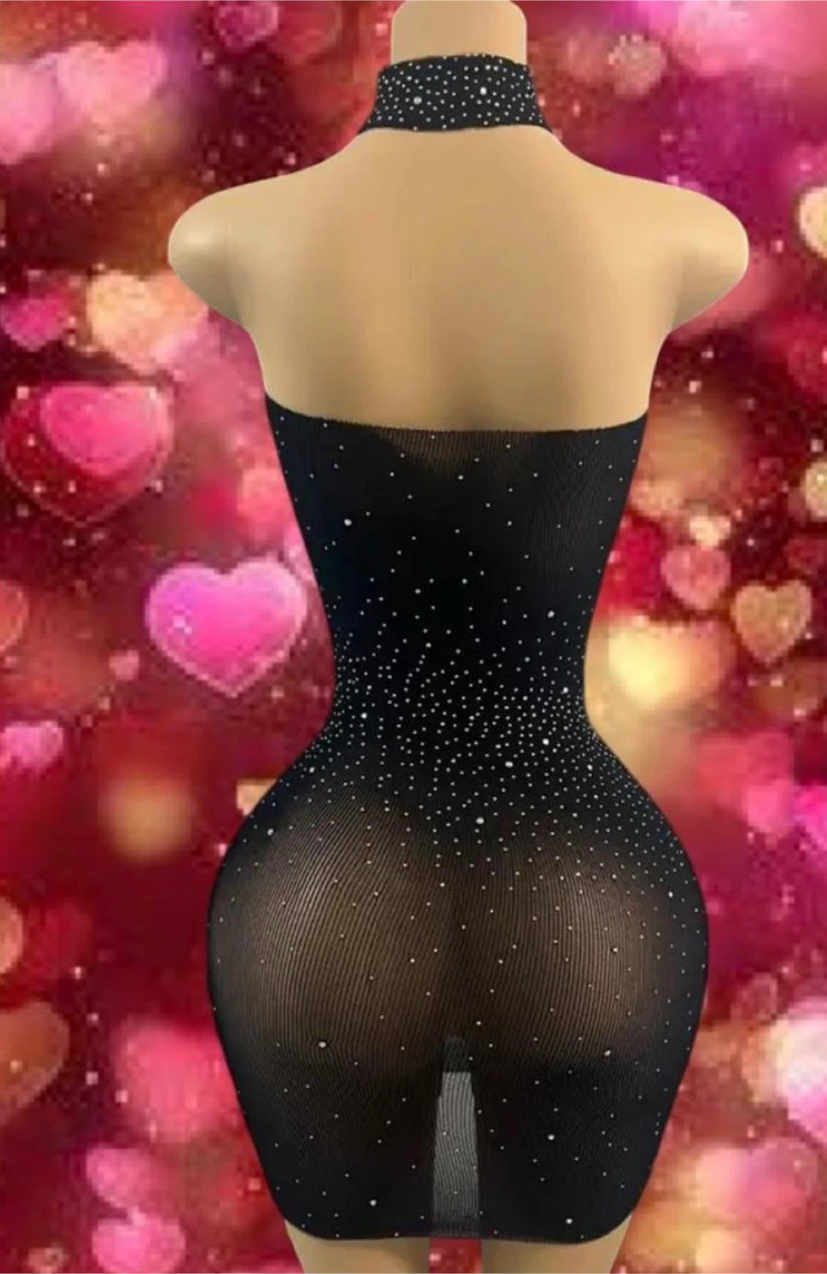 Sheer Rhinestone Bodycon Mini Dress with Choker - photo 2