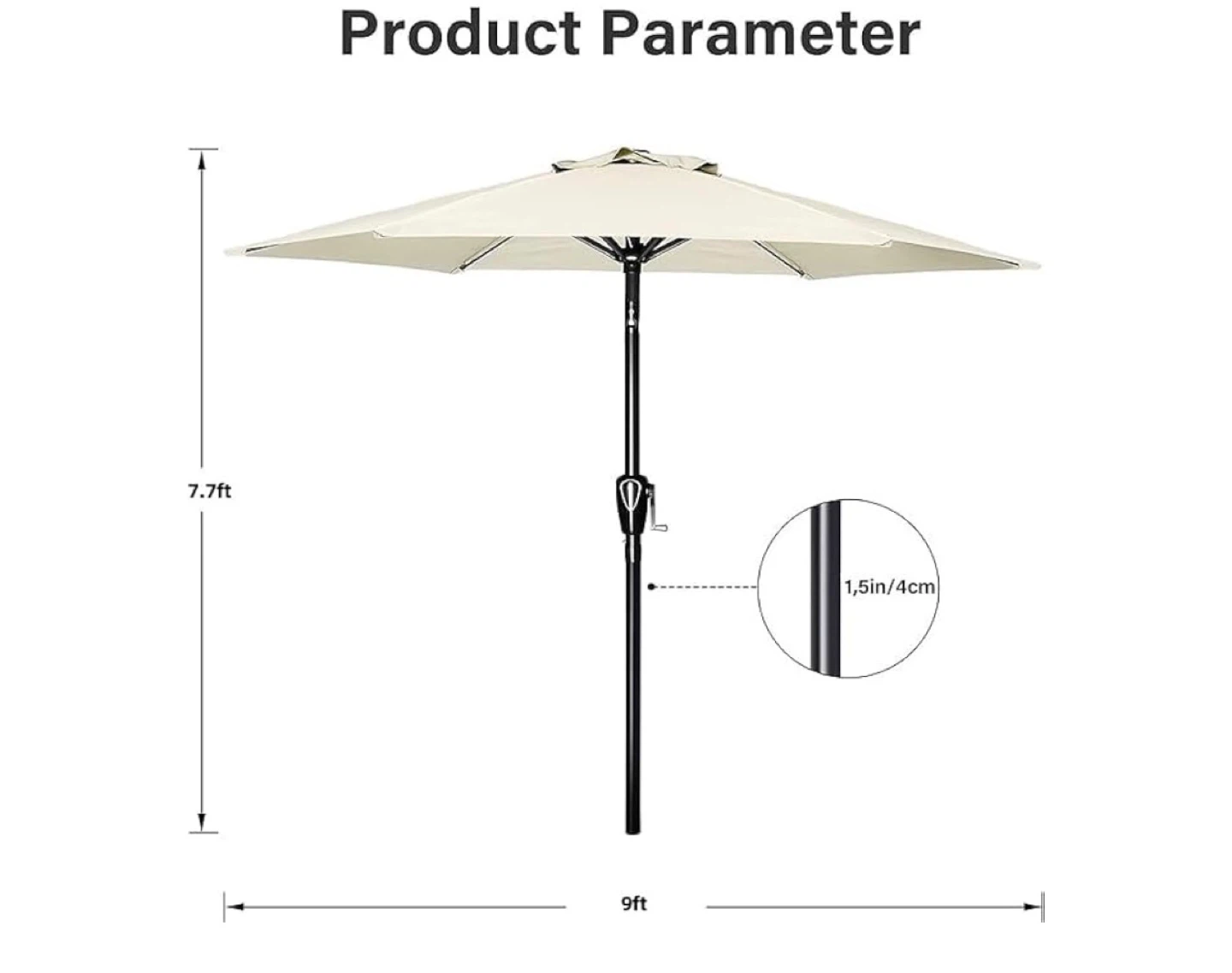 Beige Patio Umbrella 9ft Outdoor Garden Umbrella with Crank - photo 2