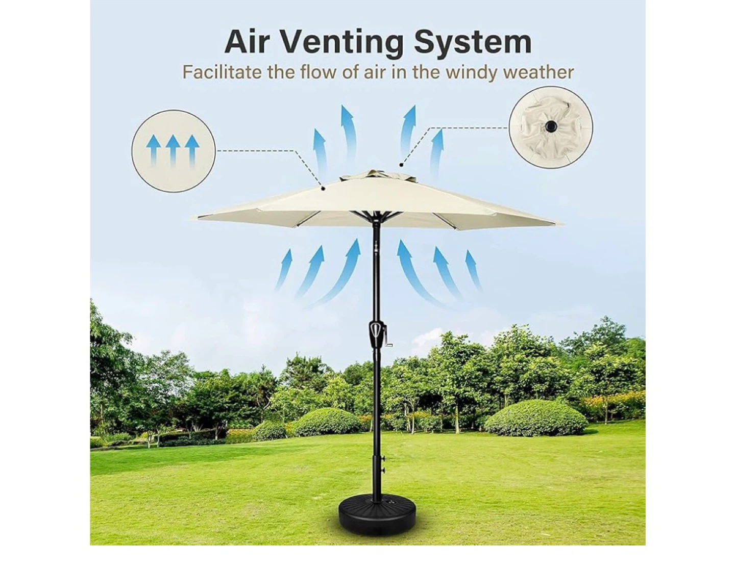 Beige Patio Umbrella 9ft Outdoor Garden Umbrella with Crank - photo 5