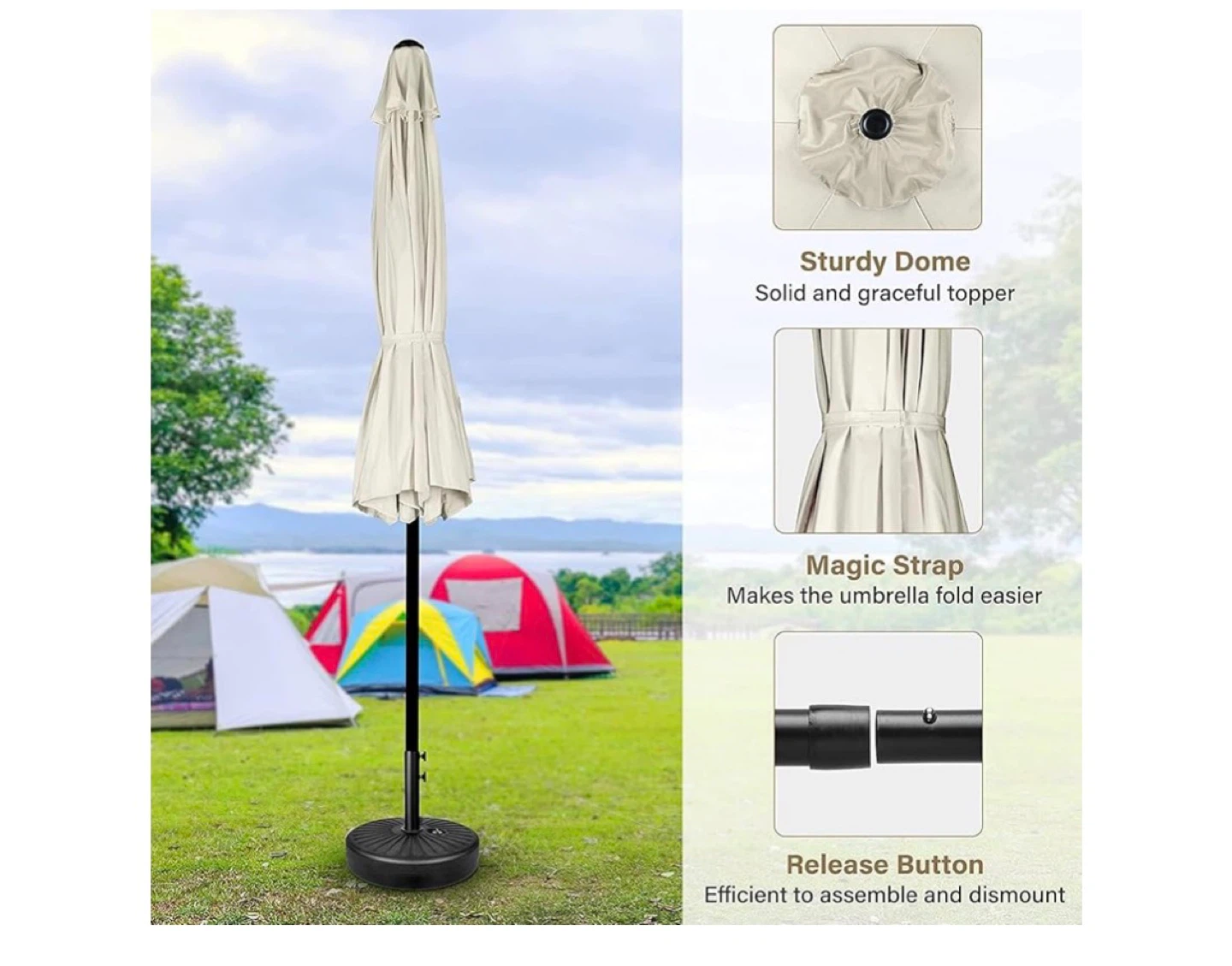 Beige Patio Umbrella 9ft Outdoor Garden Umbrella with Crank - photo 3