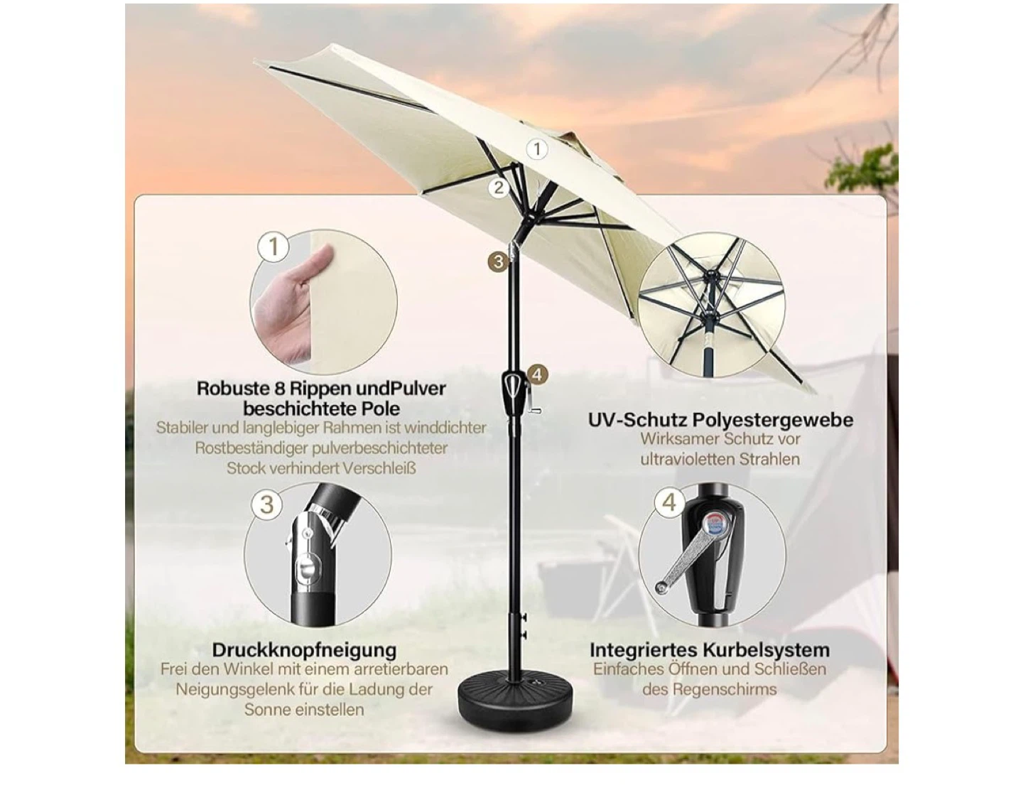 Beige Patio Umbrella 9ft Outdoor Garden Umbrella with Crank - photo 4