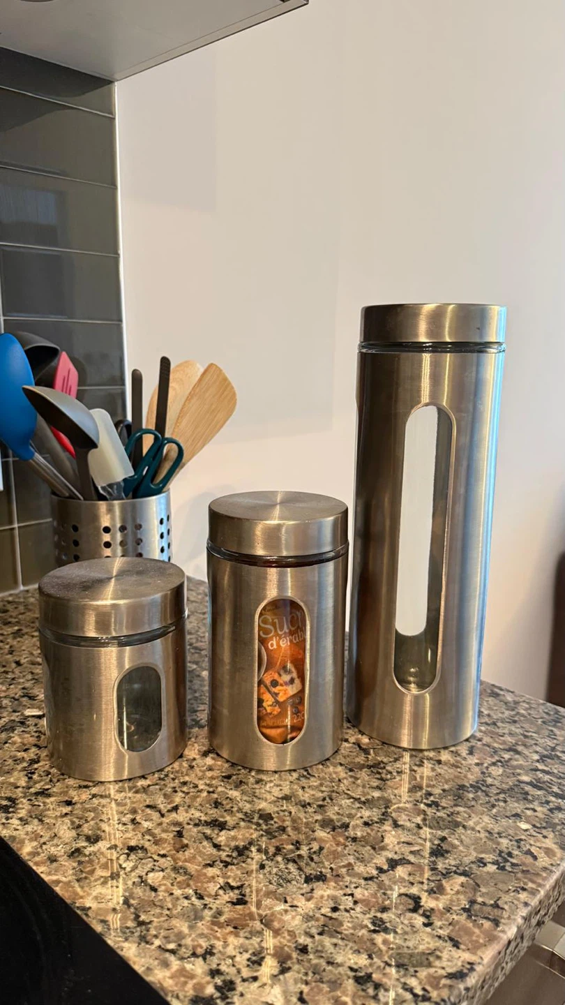 Set of 3 Stainless Steel Canisters with Window
