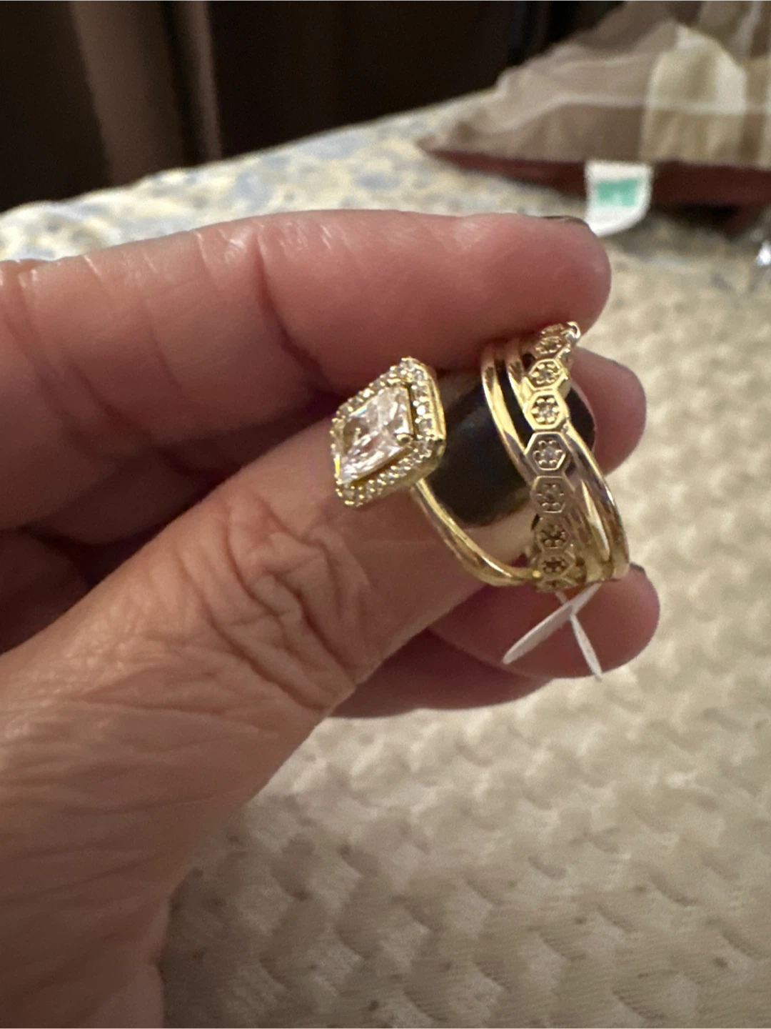 14k Gold laminated Halo Ring Set with Square Cut Center Stone - photo 3