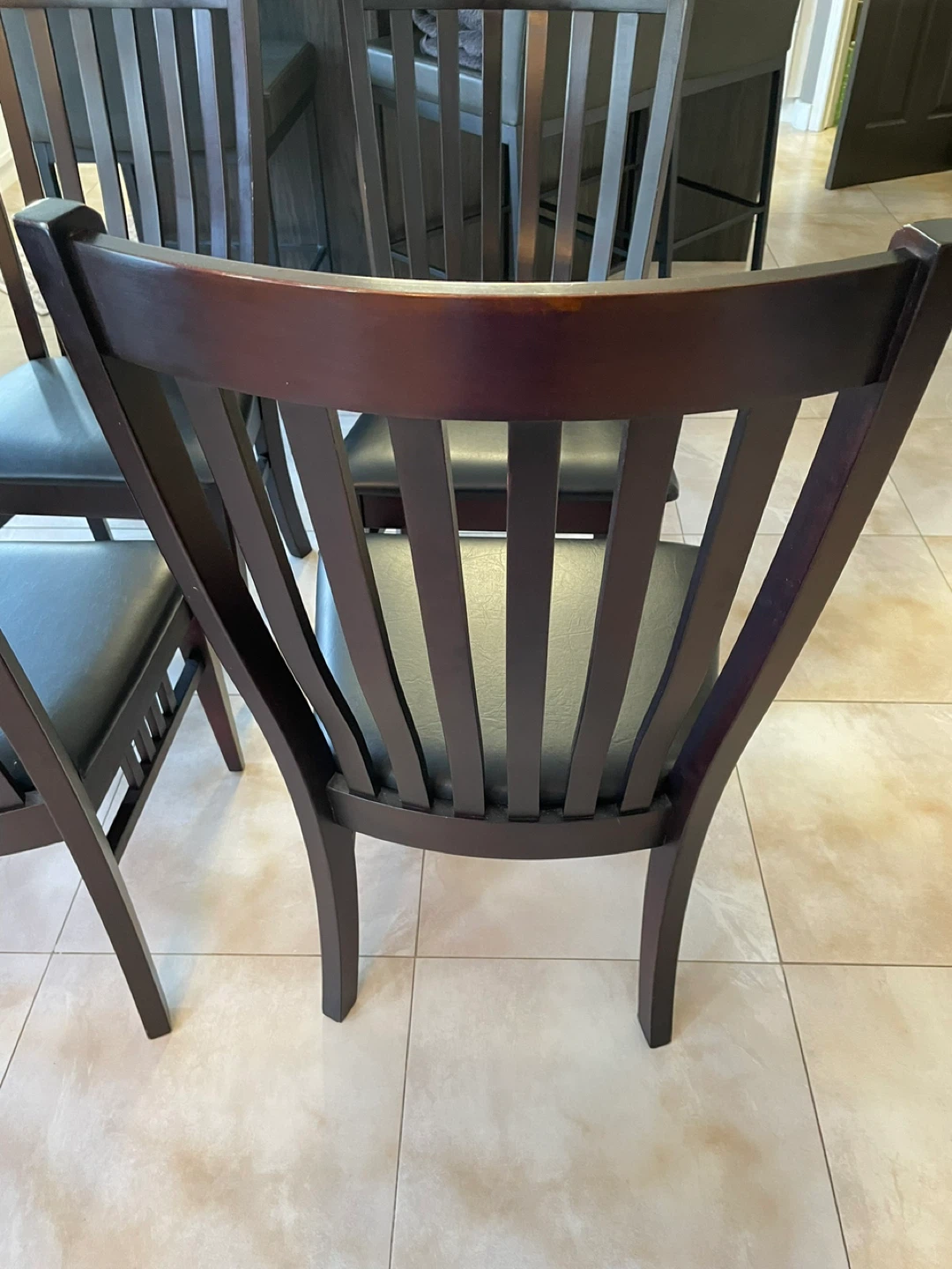 Dark Wood Dining Chairs with Black Upholstered Seats (Set of 4) - photo 2