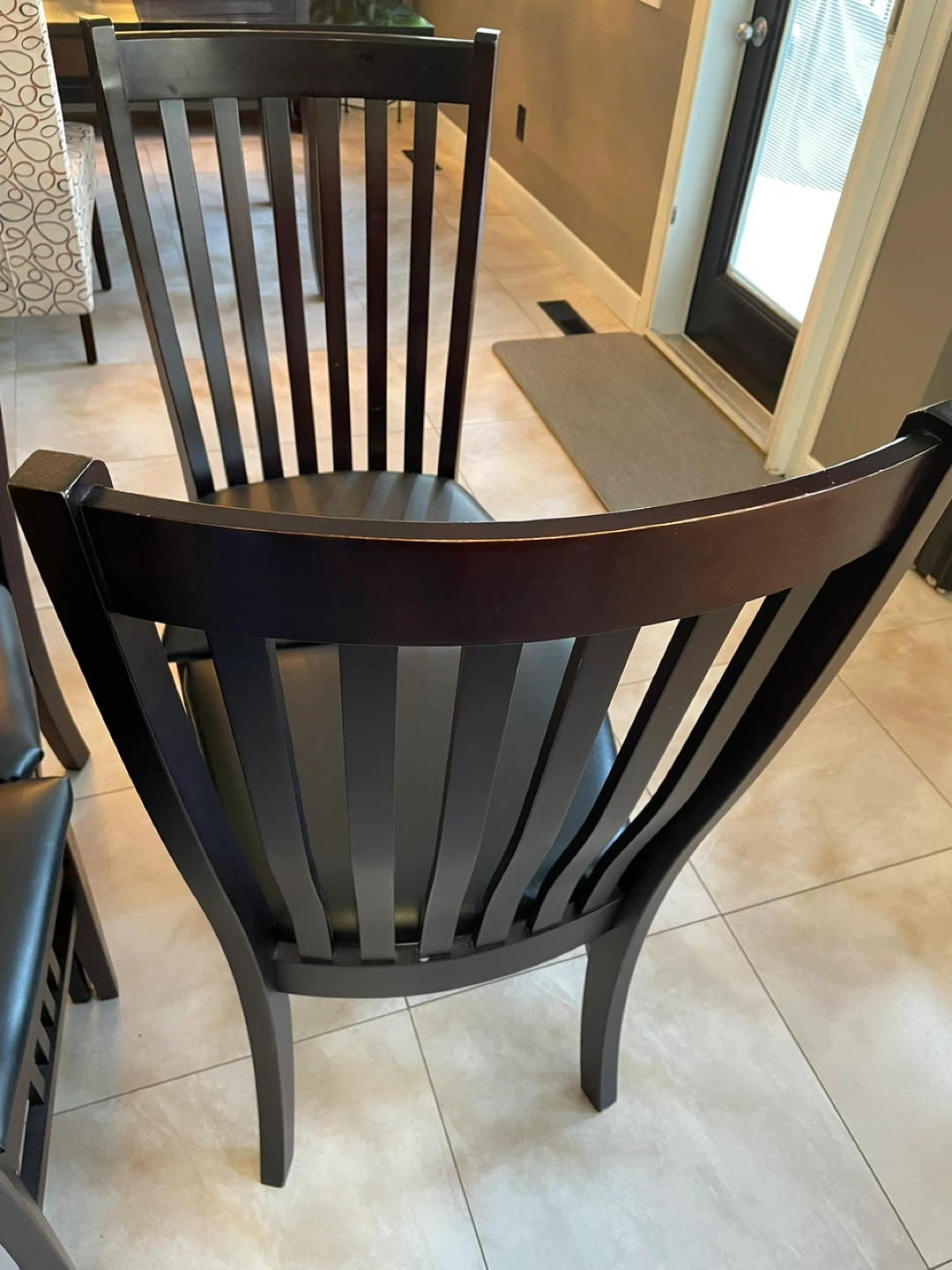 Dark Wood Dining Chairs with Black Upholstered Seats (Set of 4)