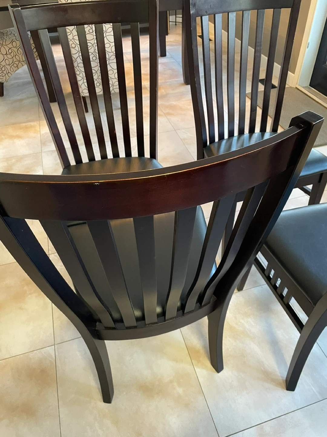 Dark Wood Dining Chairs with Black Upholstered Seats (Set of 4) - photo 4