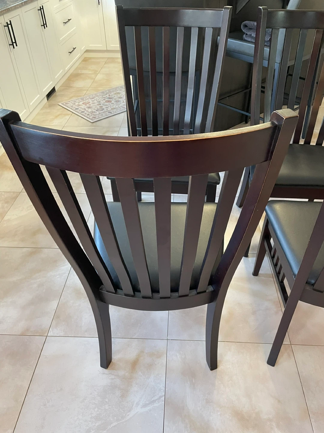 Dark Wood Dining Chairs with Black Upholstered Seats (Set of 4) - photo 3
