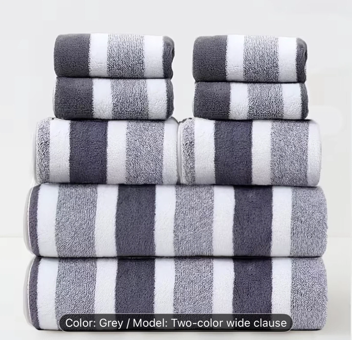 Set of 8 pieces Grey Striped Bath Towels - photo 2