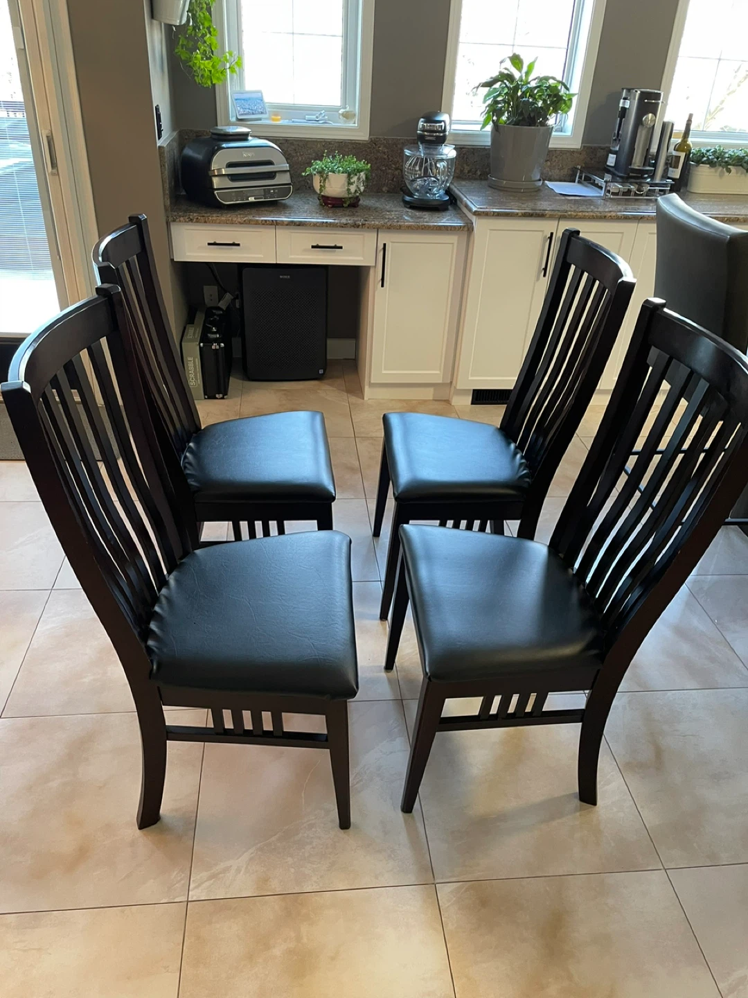 Dark Wood Dining Chairs with Black Upholstered Seats (Set of 4) - photo 5