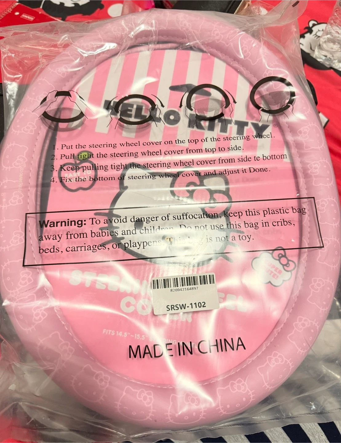 Hello Kitty Pink Steering Wheel Cover