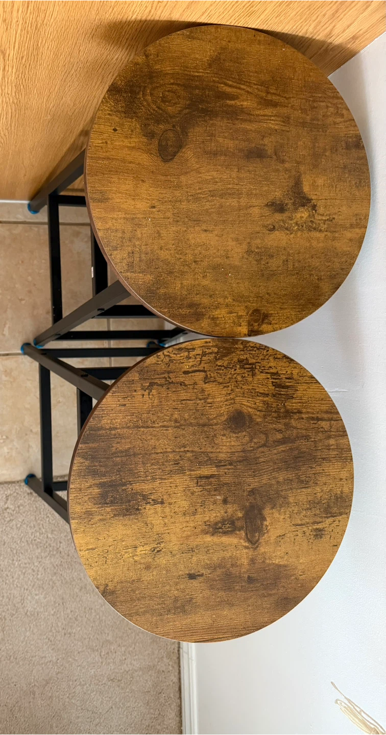 Set of 2 Bar Stools - Wood Top, Black Metal Frame - photo 2