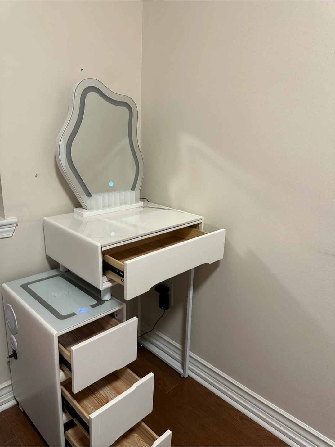 Vanity Desk with Lighted Mirror and Wireless Charger