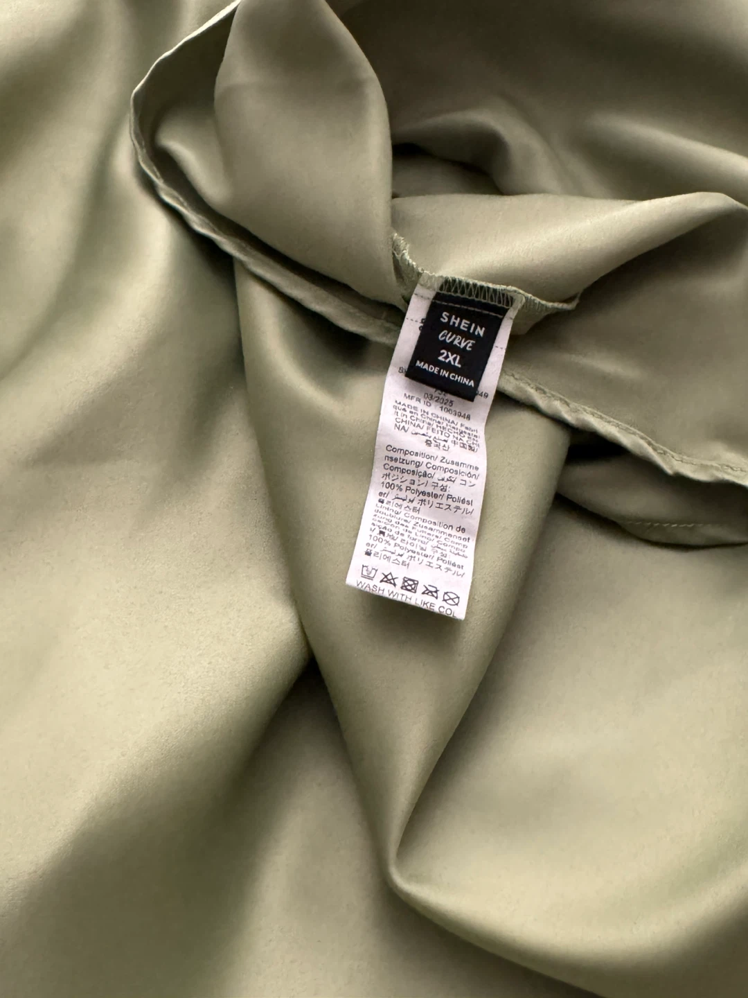 SHEIN Curve Olive Green Satin One-Shoulder Dress - photo 3