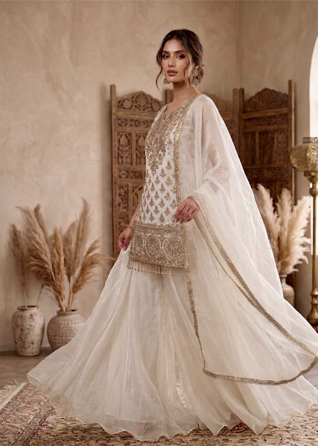 White & Gold Embroidered lehenga dress - photo 2