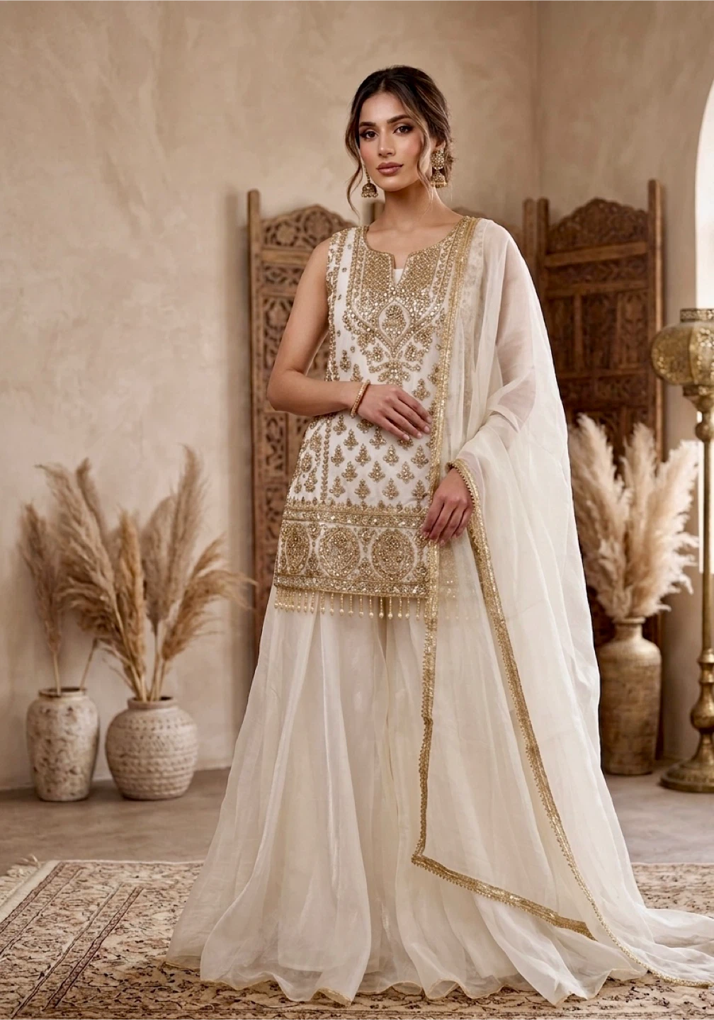 White & Gold Embroidered lehenga dress