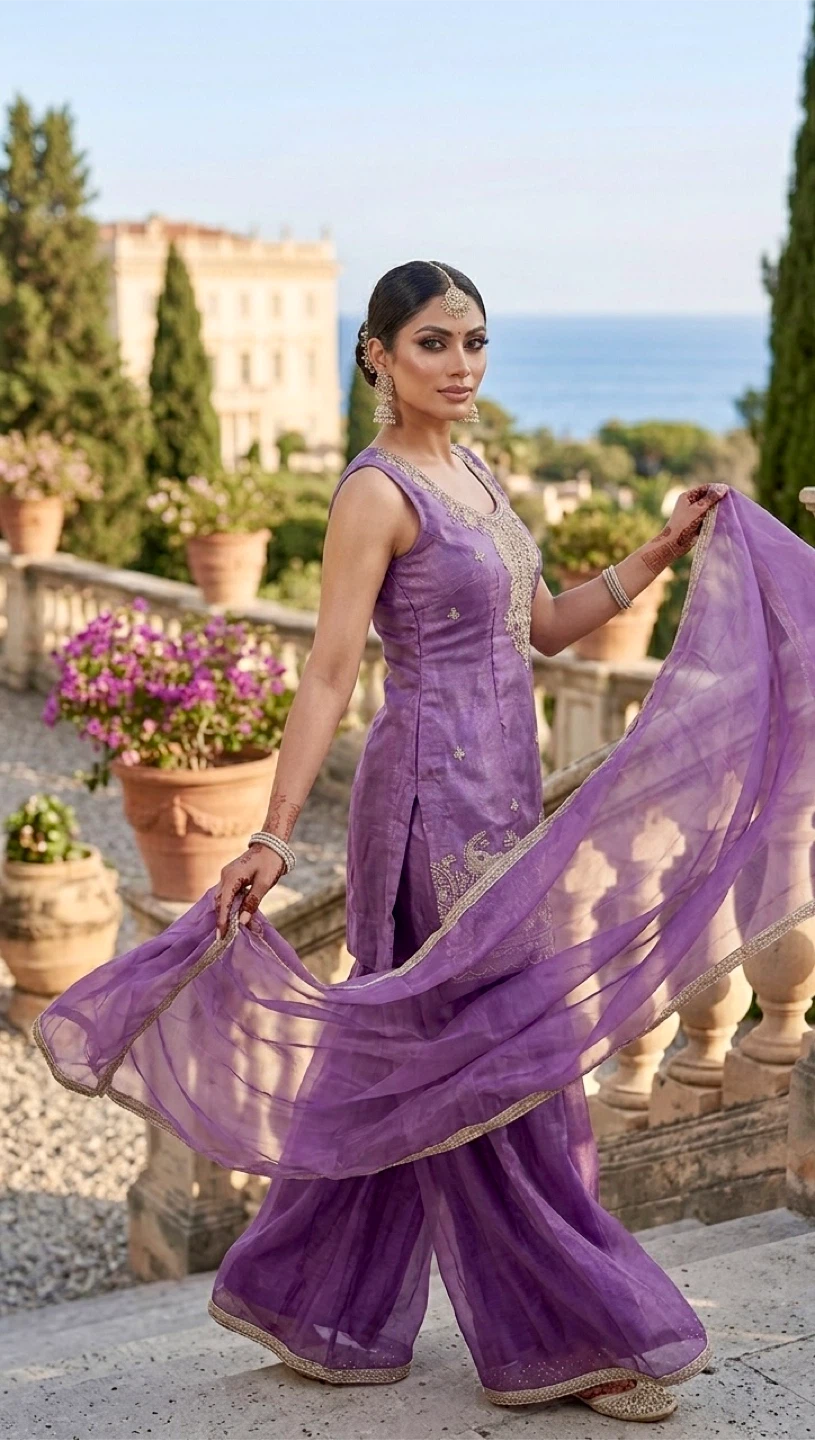 Purple Embellished Sharara Suit
