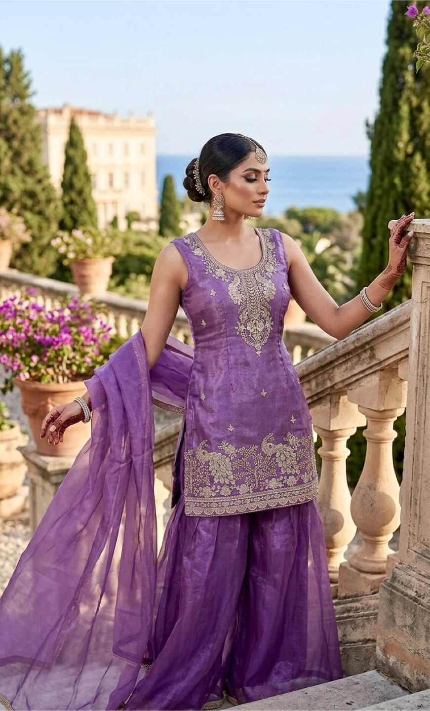 Purple Embellished Sharara Suit - photo 2