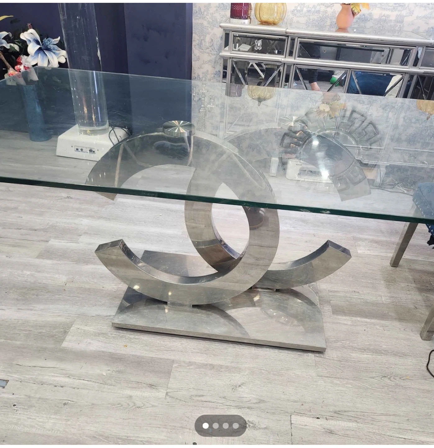 Glass Dining Table with Chrome Base