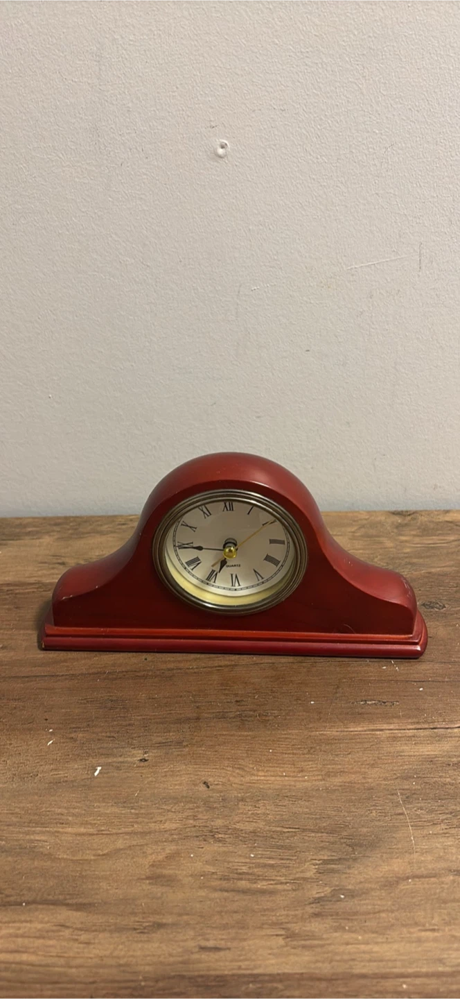 Vintage Red Mantel Clock with Roman Numerals