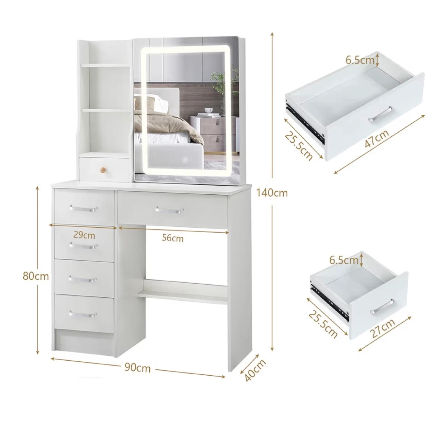 White Vanity Dressing Table with LED Mirror - photo 2