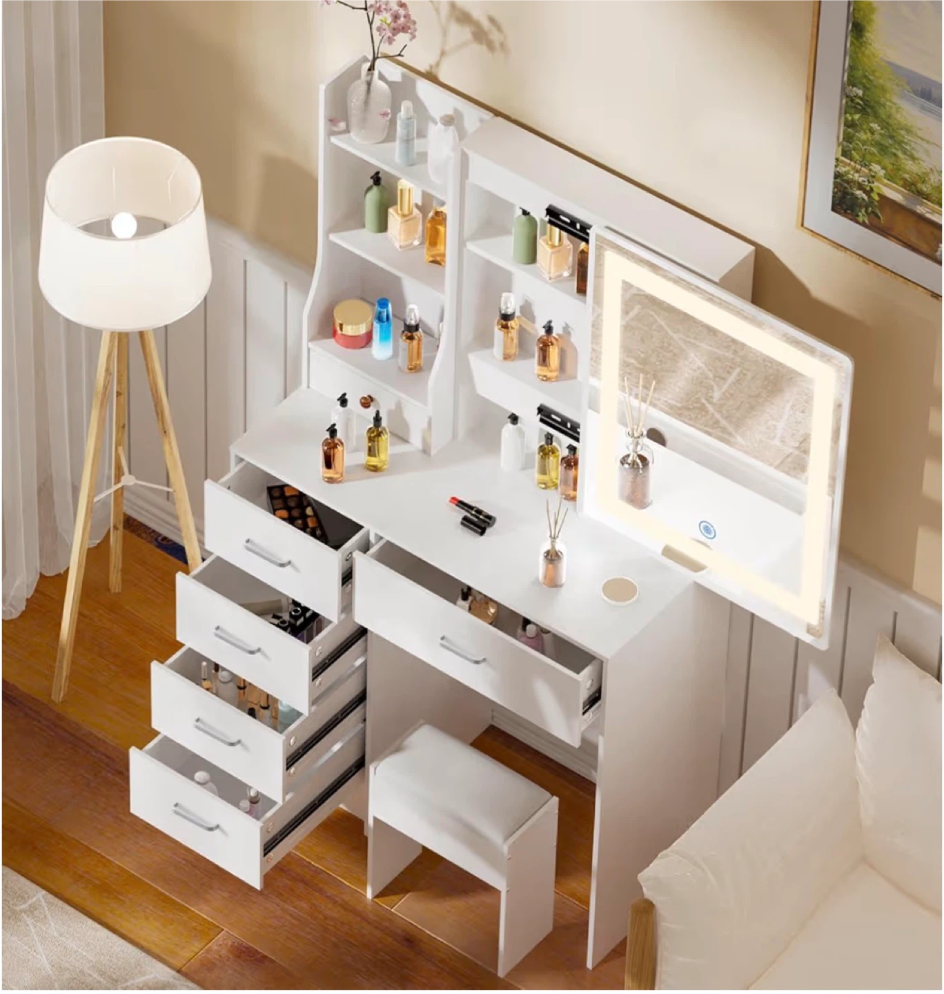 White Vanity Dressing Table with LED Mirror - photo 4