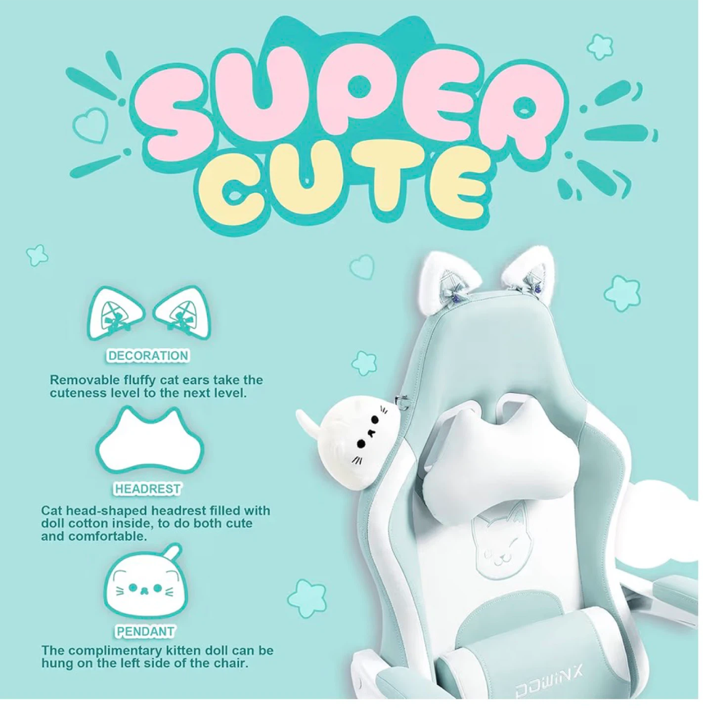 DOWINX Cat Gaming Chair - Blue - photo 3