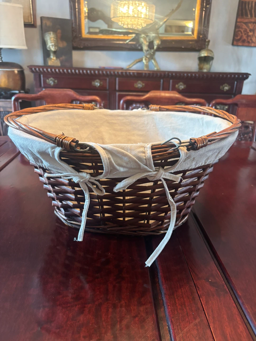 Wicker Basket with Linen Liner