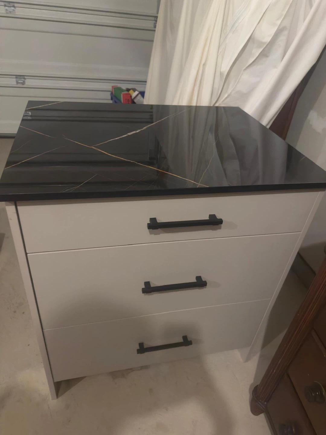 3-Drawer Nightstand with Black Marble Top - photo 2