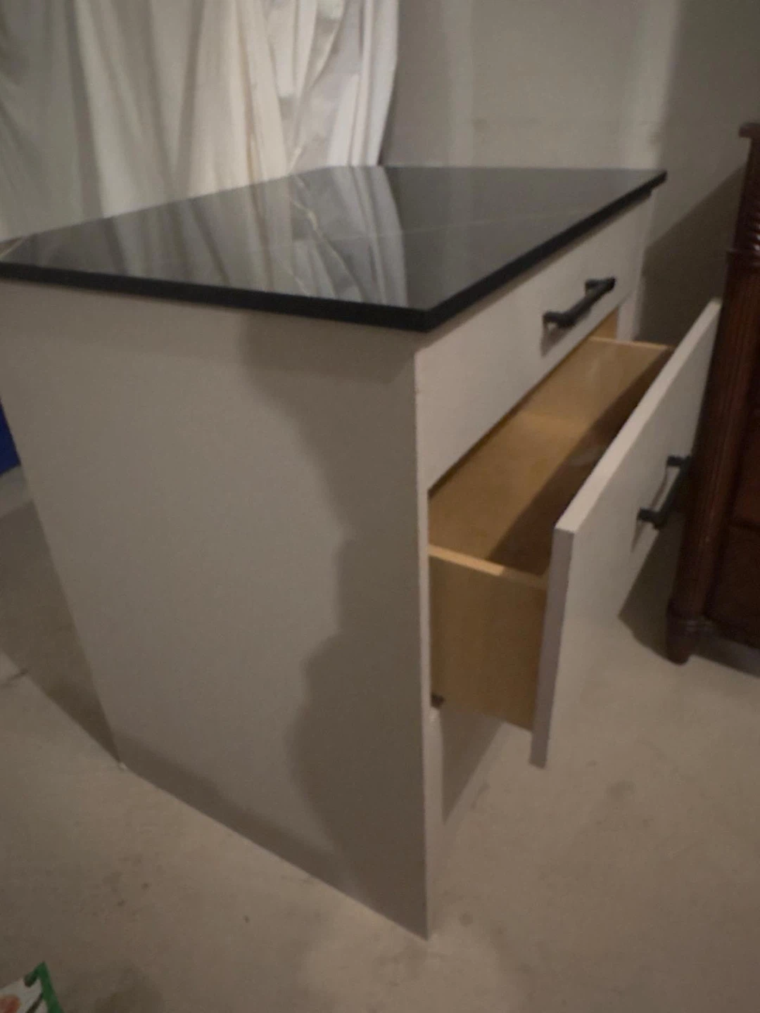 3-Drawer Nightstand with Black Marble Top