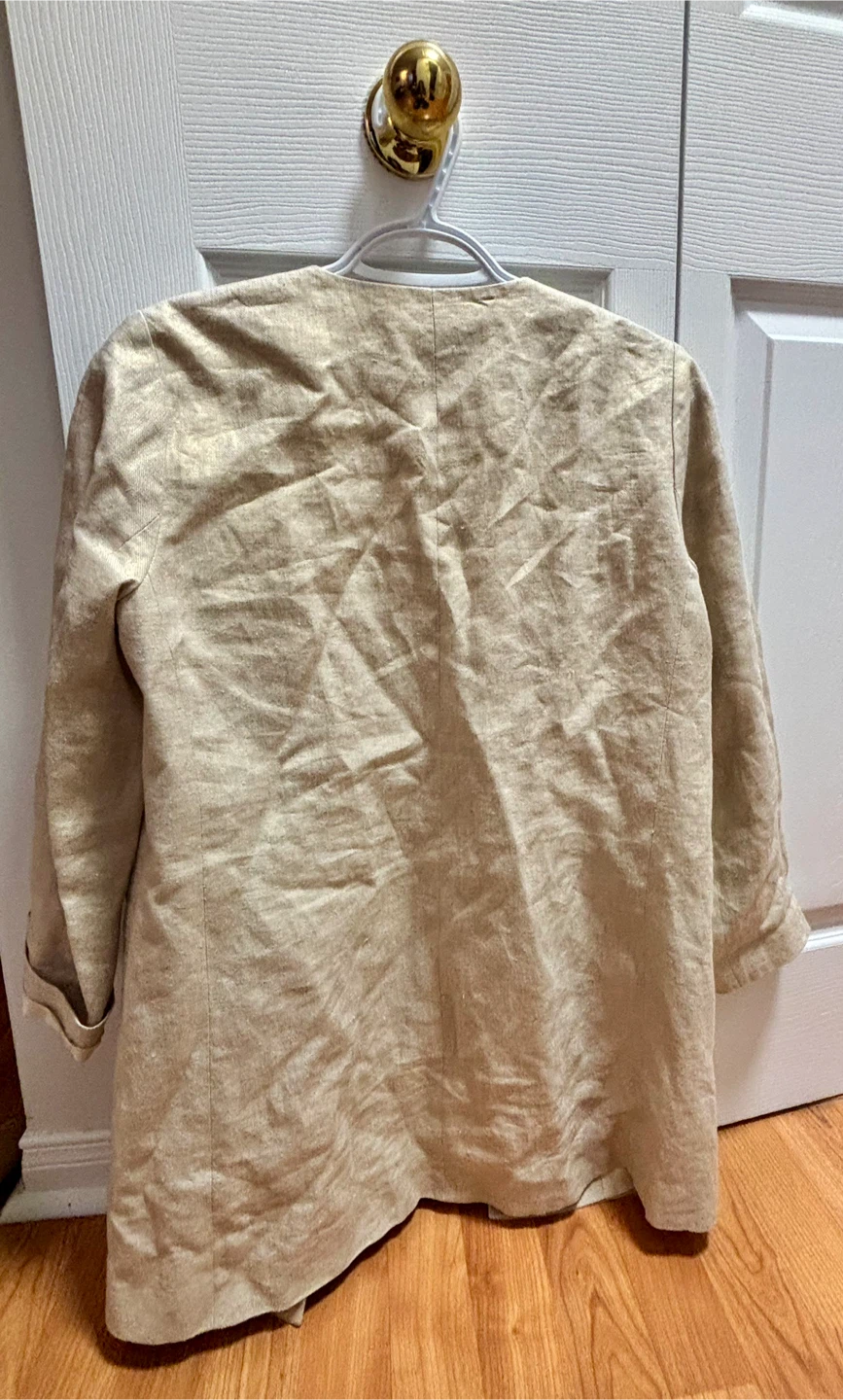 Zara Beige Linen Longline Frock Jacket Minimalist - Size small - photo 2