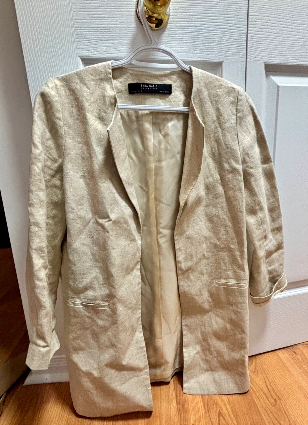 Zara Beige Linen Longline Frock Jacket Minimalist - Size small
