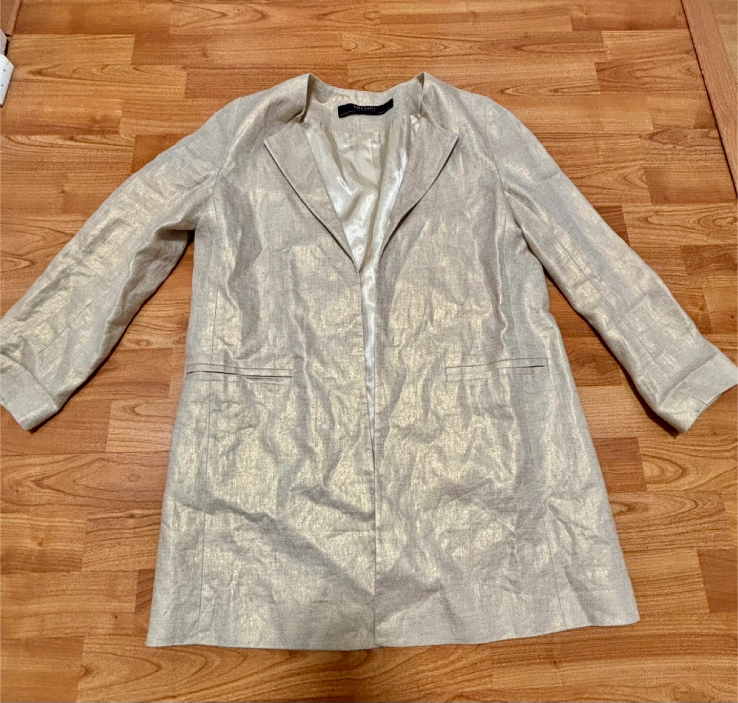 Zara Beige Linen Longline Frock Jacket Minimalist - Size small - photo 4