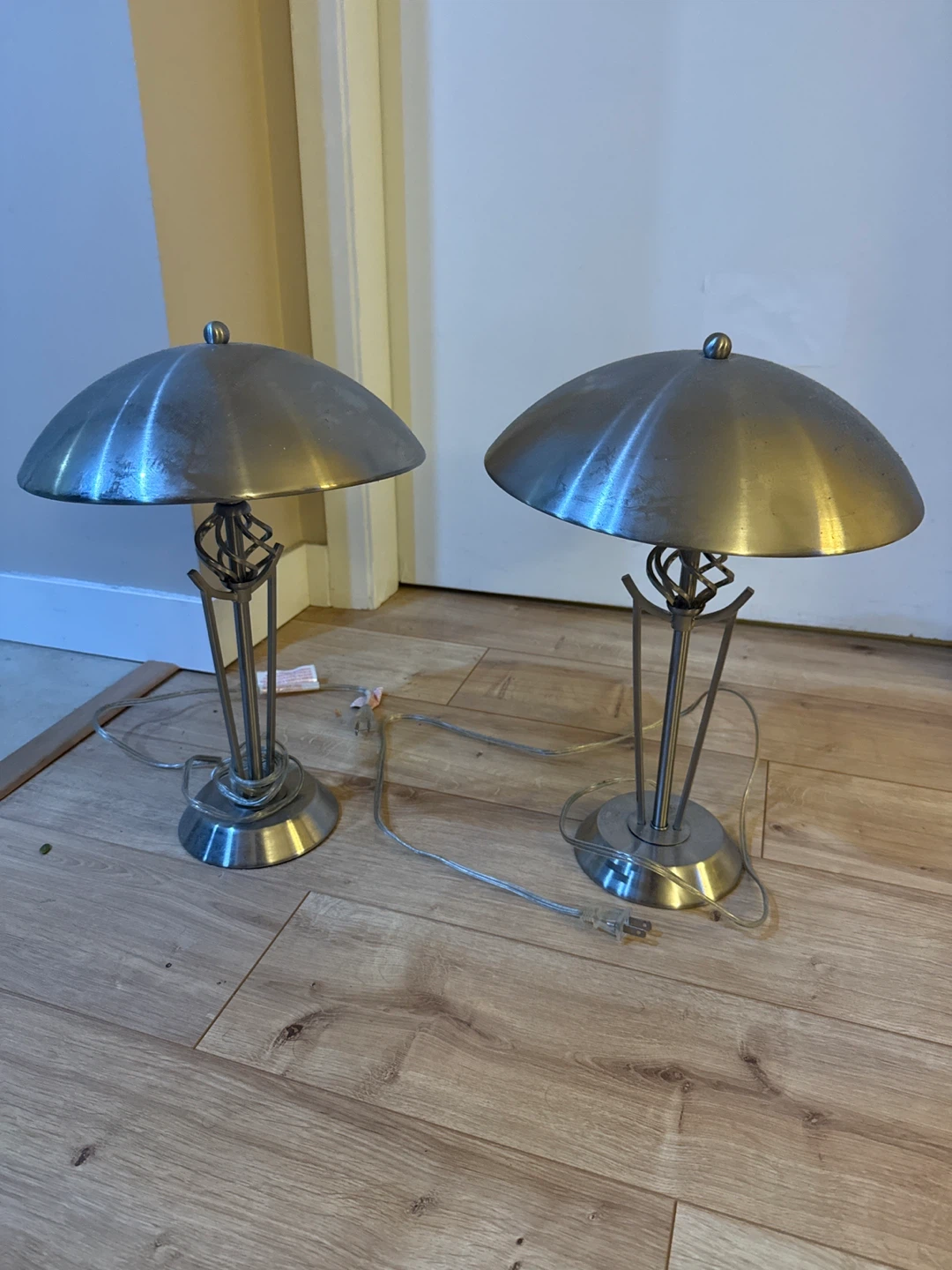 Set of 2 Brushed Metal Table Lamps