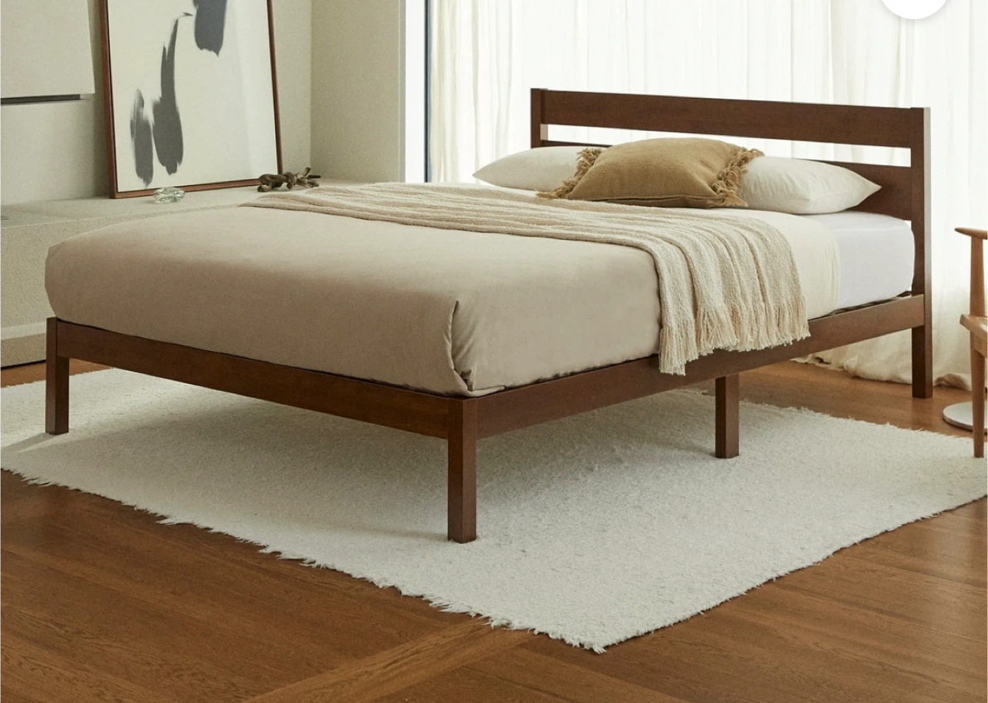LIFEMENT Slim Wood Bed Frame - Queen - Walnut