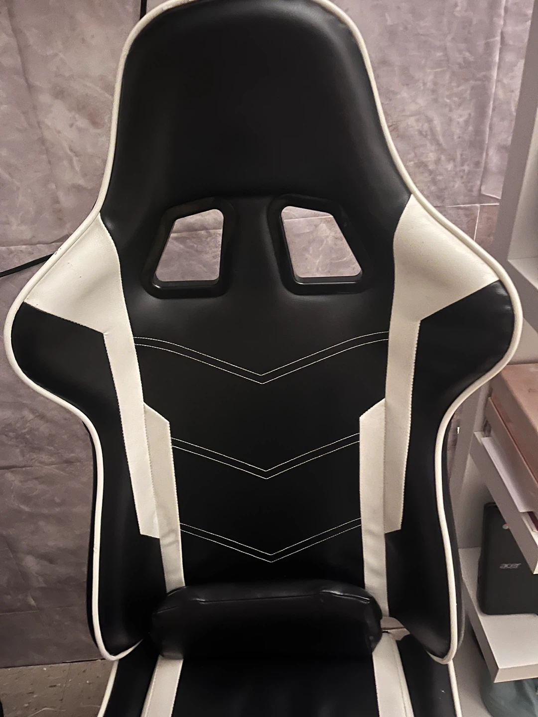 Black and White Racing Style Gaming Chair with Footrest - photo 2