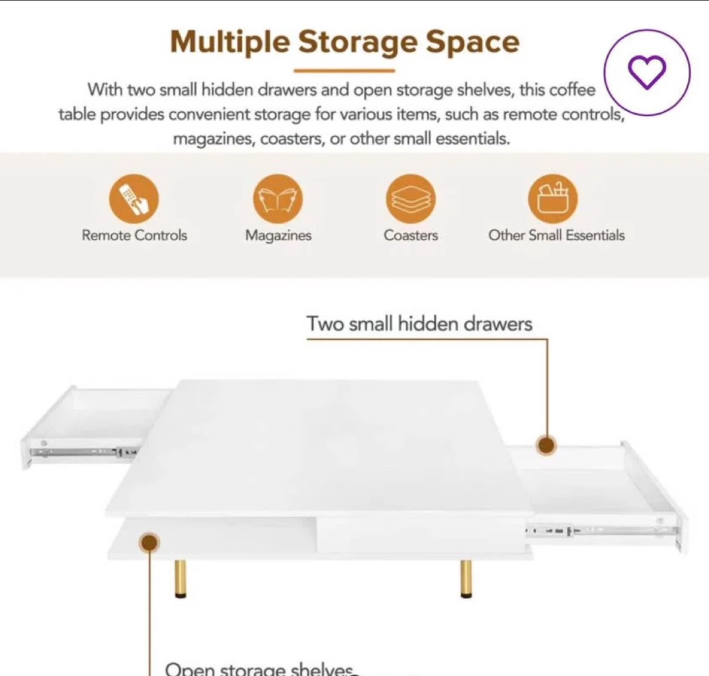 Modern White Square Coffee Table with Storage - photo 3