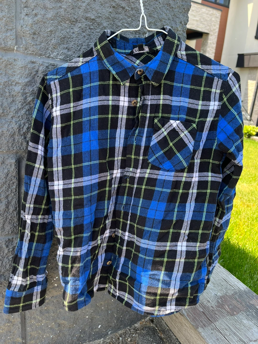 Blue and Black Plaid Flannel Shirt