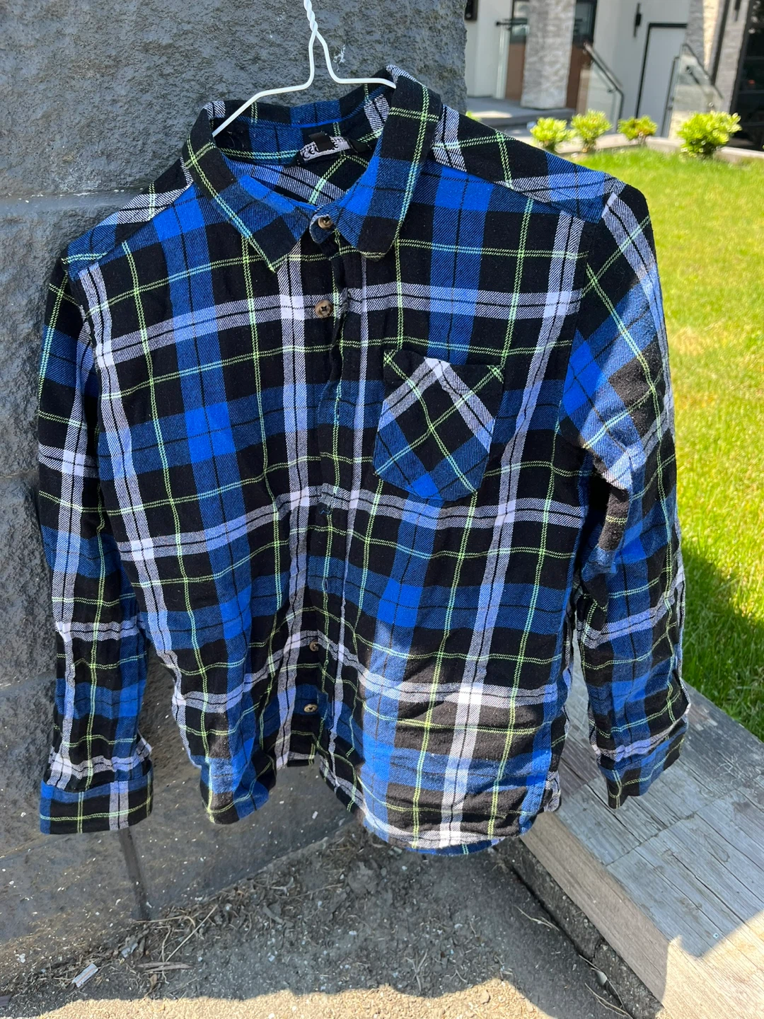 Blue and Black Plaid Flannel Shirt - photo 2