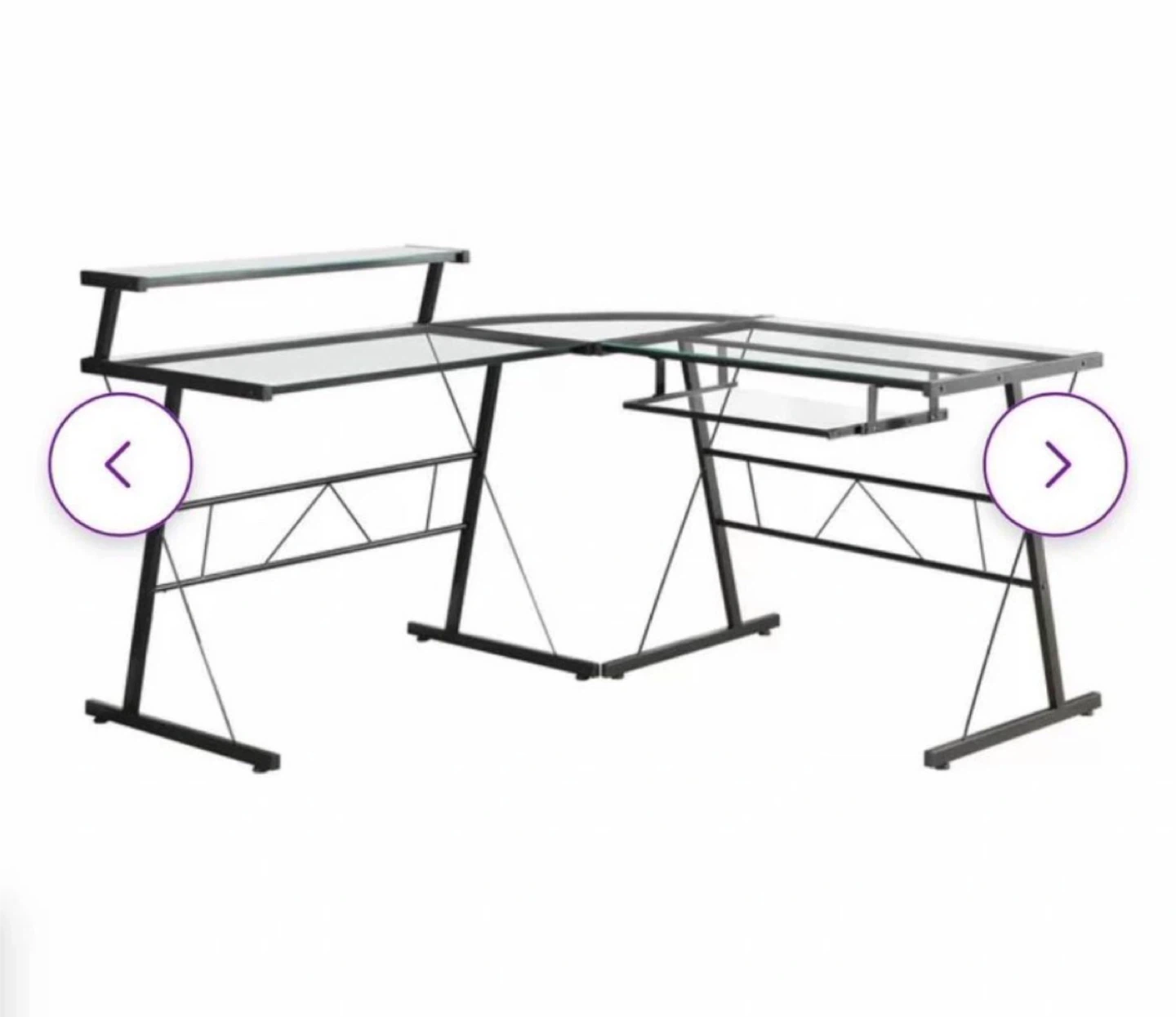 L-Shaped Glass Top Computer Desk with Shelving