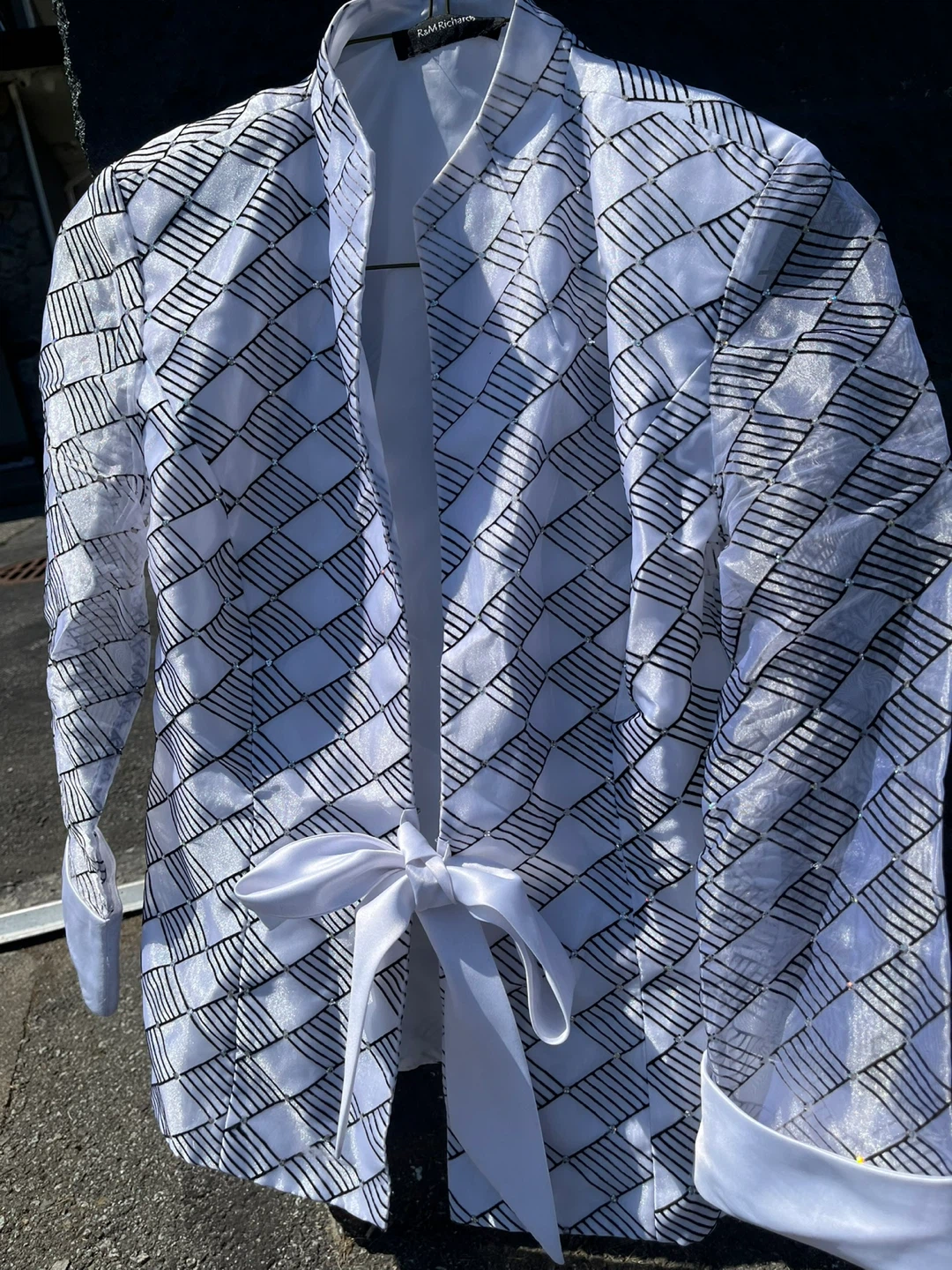 R&M Richards Women's White Black Geometric Pattern Kimono Jacket