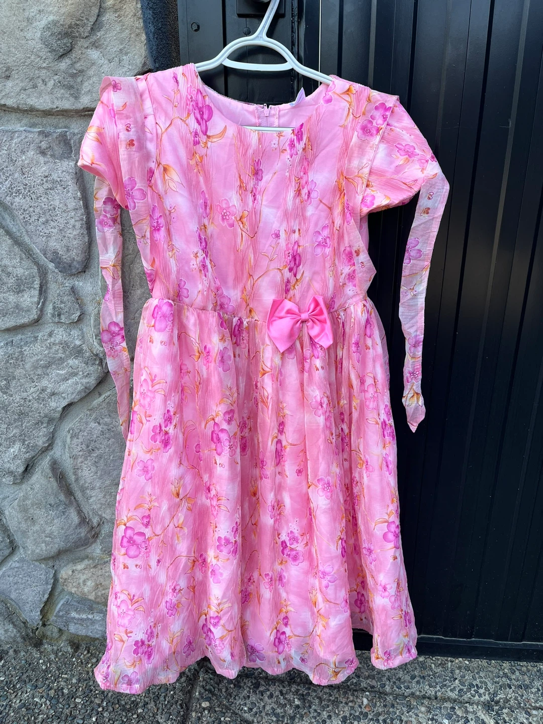 Pink floral dress with bow
